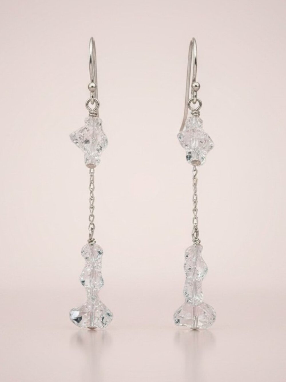 Herkimer Diamond Chain Earrings in Argentium Silver, April Birthstone Gift